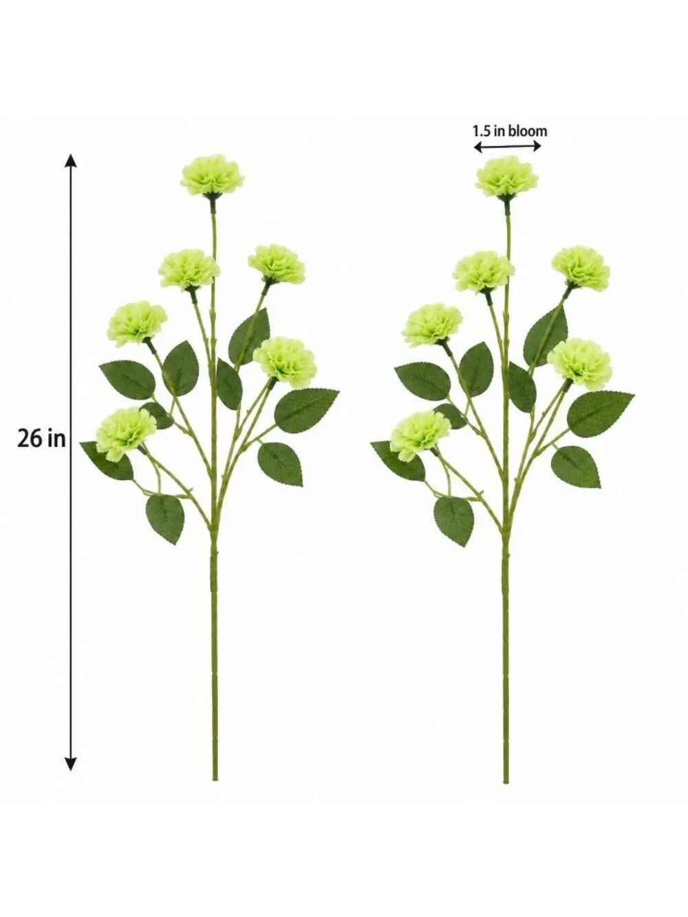 Lime Green Mini Carnation Stems Set of 2 26 Inch Artificial Flowers Faux Filler